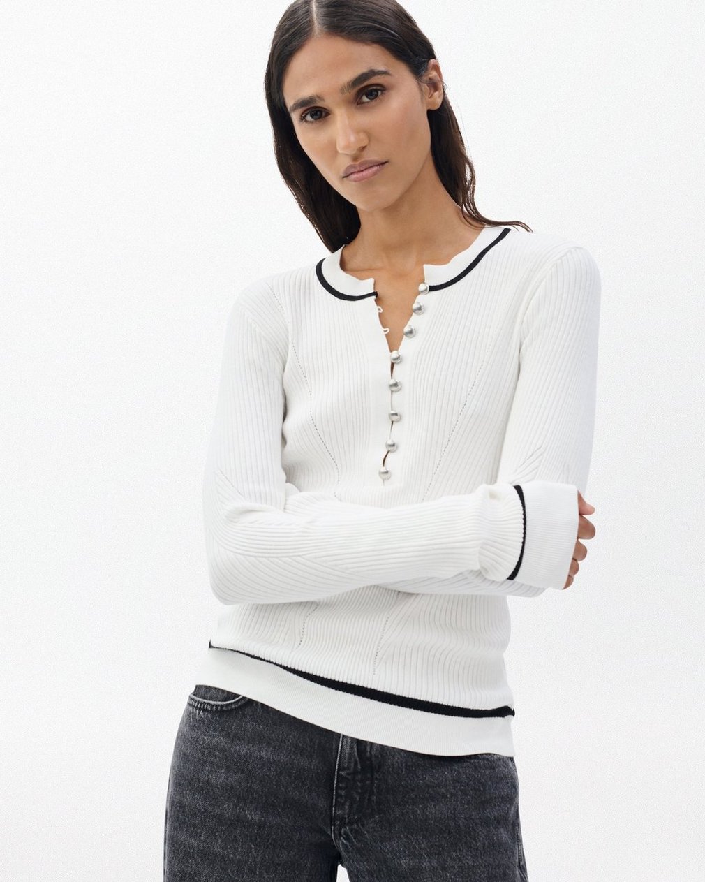 Kassy Ribbed Henley - Ivory - Image 4