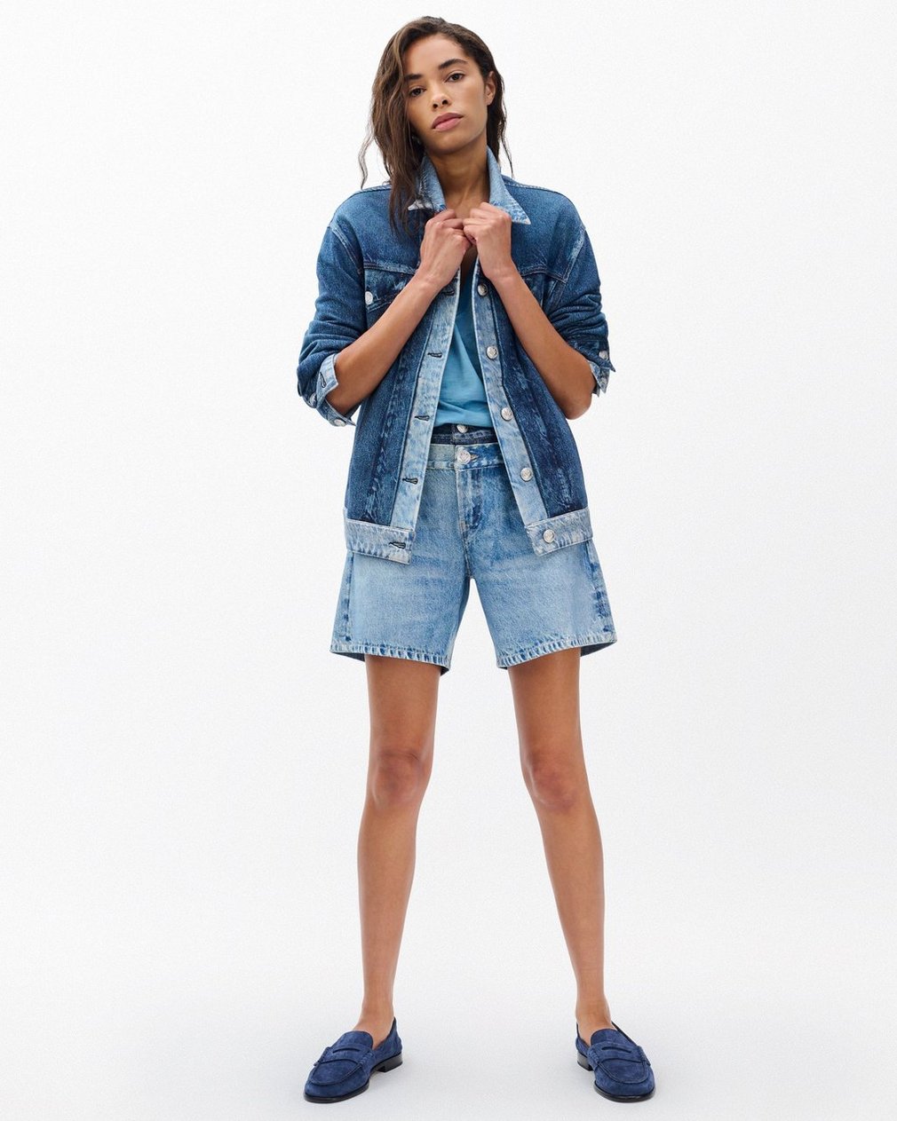 Miramar Oversized Combo Trucker Jacket - Double Indigo - Image 3