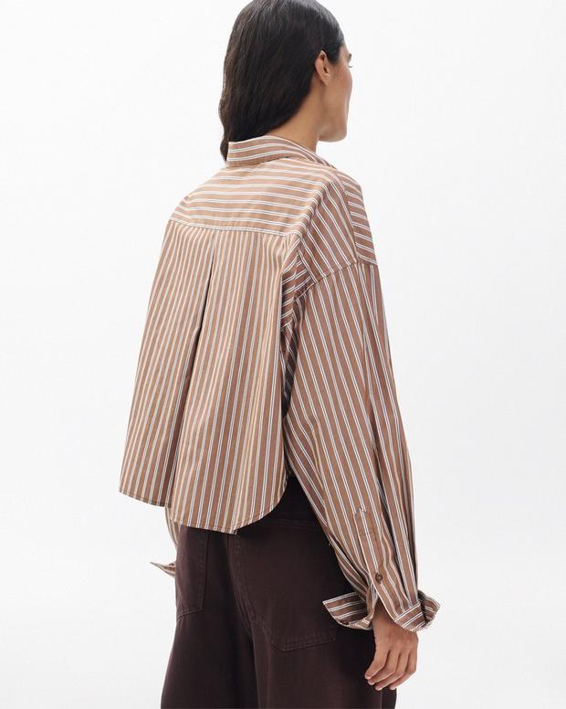 Marin Cropped Striped Shirt - Tobacco Stripe - Image 6