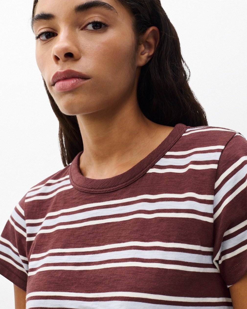 The Slub Striped Tee - Brown Blue Multi - Image 5