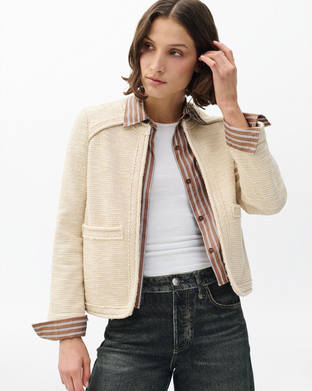 Clarice Tweed Jacket - Cream - Image 5