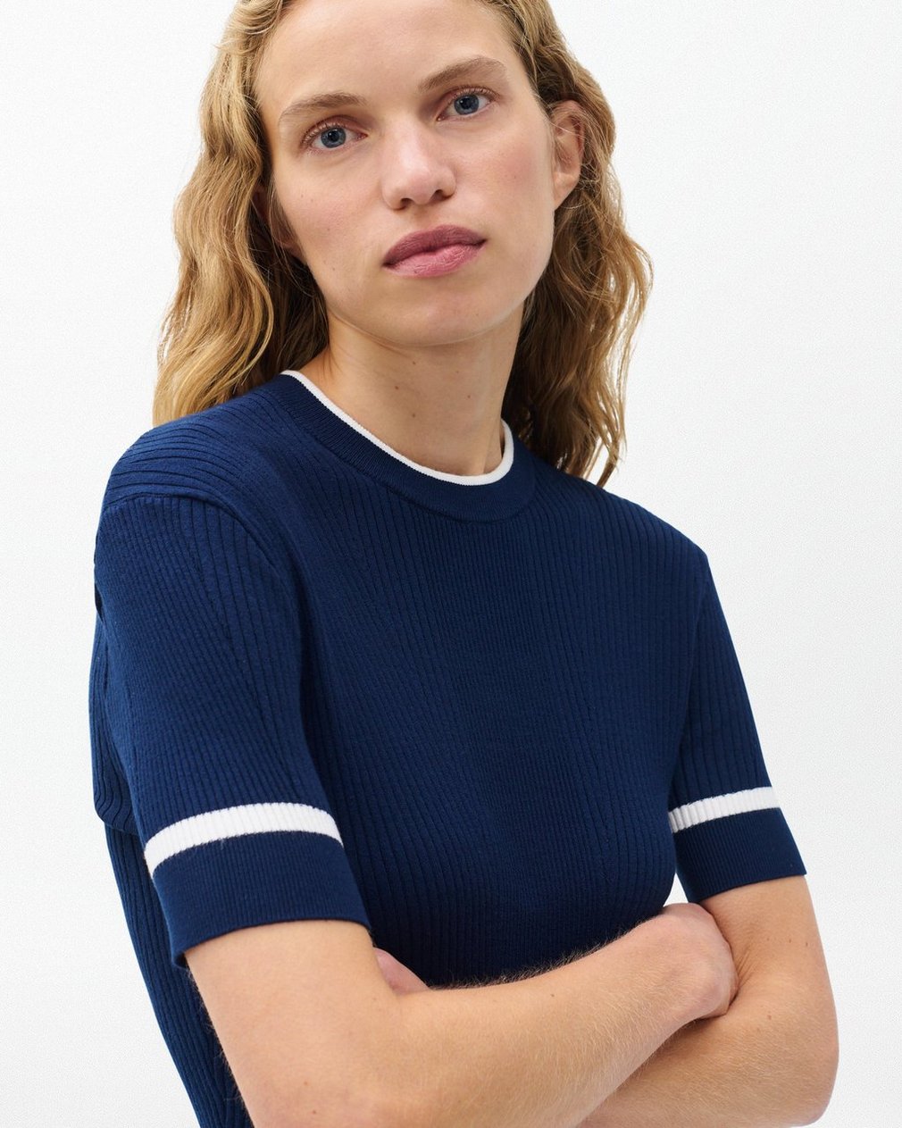 Kassy Ribbed Short-Sleeve Sweater - Navy - Image 4