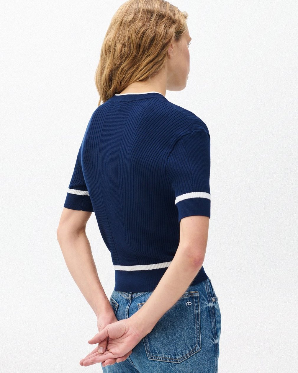 Kassy Ribbed Short-Sleeve Sweater - Navy - Image 5