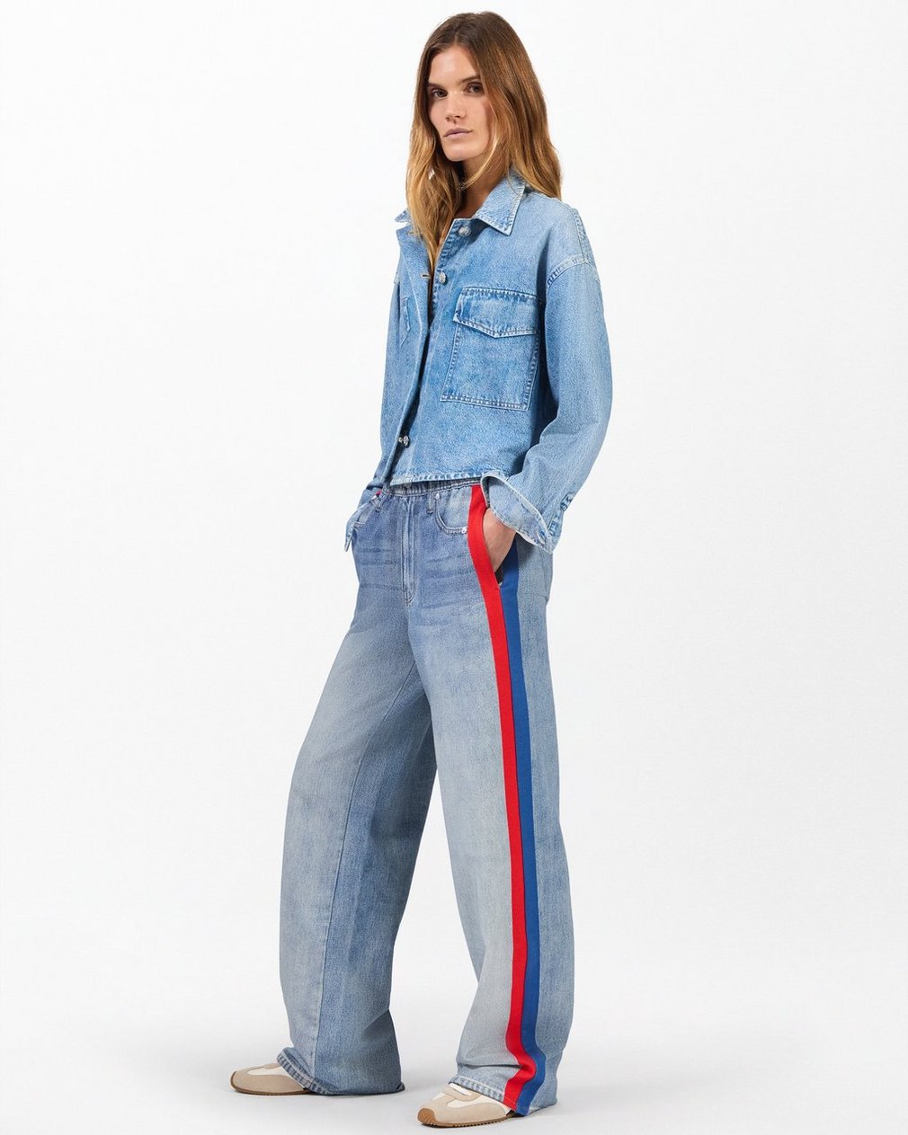 Miramar Sport Stripe Track Pants - Coney Blue Red Stripe - Image 2