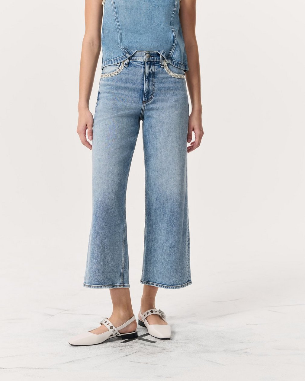 Andi Embellished Ankle-Length Wide-Leg Jeans - Pacific With Jewel - Image 3
