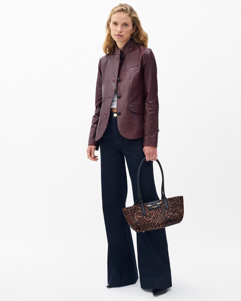 Slade Leather Blazer - Burgundy - Image 3