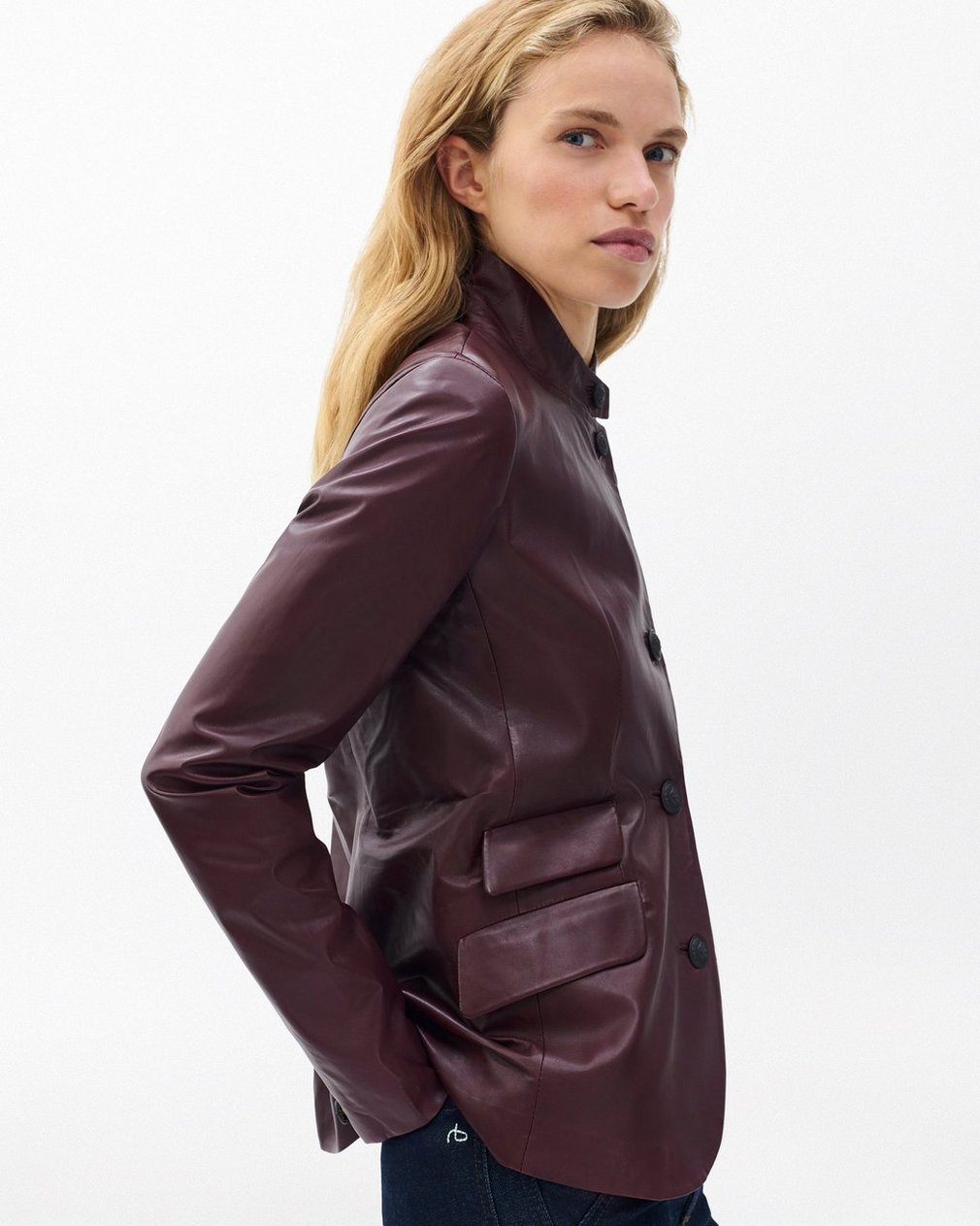 Slade Leather Blazer - Burgundy - Image 5