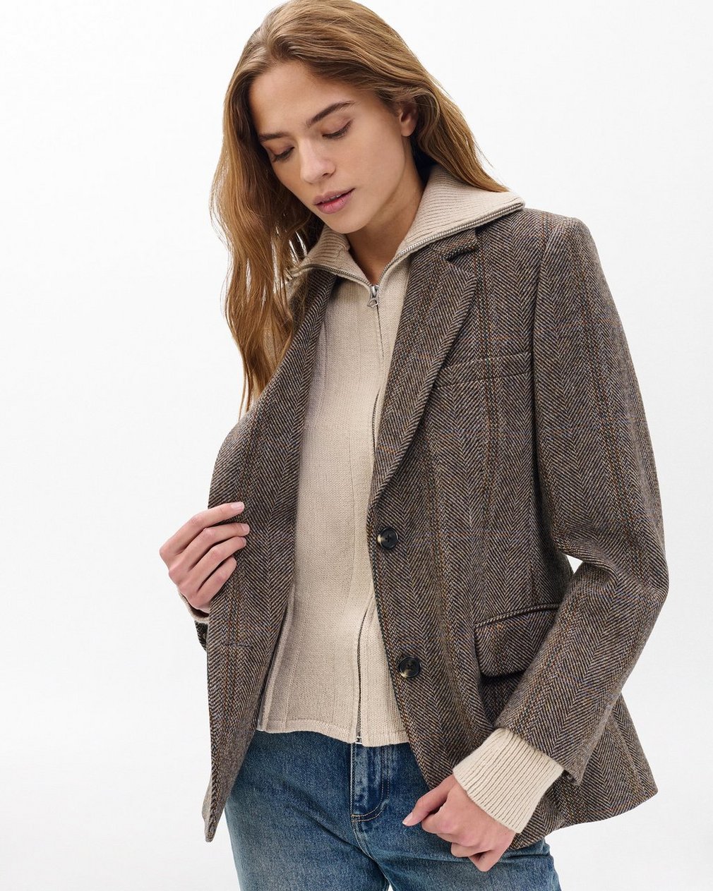 Frank Mixed-Media Plaid Blazer - Brown Multi - Image 4