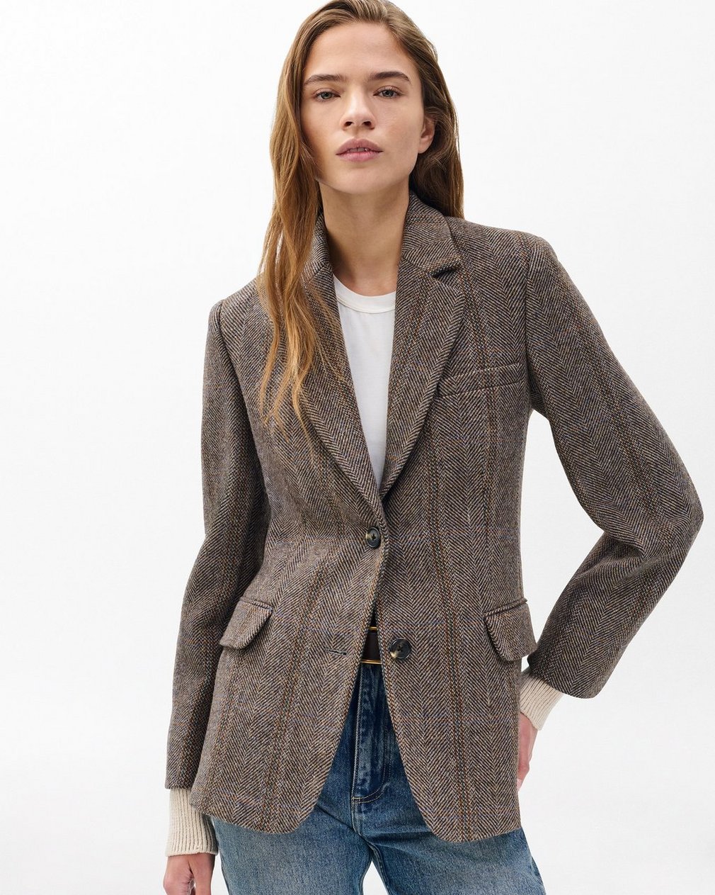 Frank Mixed-Media Plaid Blazer - Brown Multi - Image 5