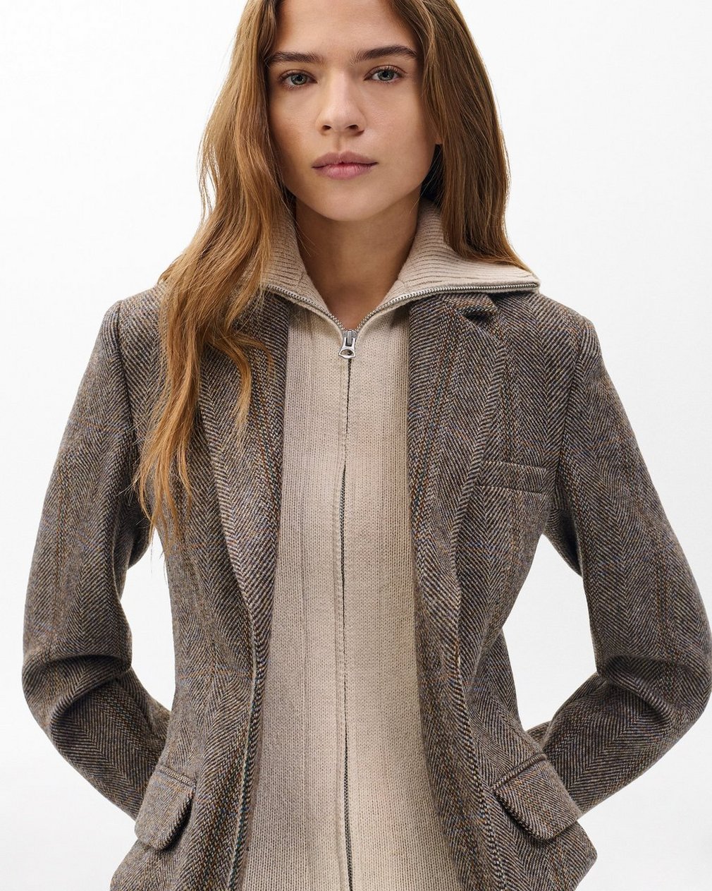 Frank Mixed-Media Plaid Blazer - Brown Multi - Image 6