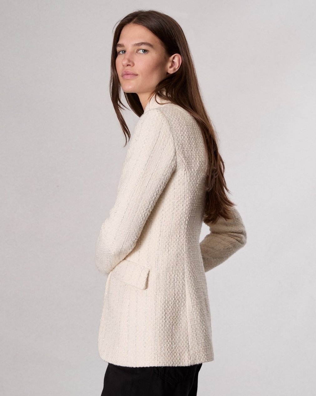 Slade Long Tweed Blazer - Ivory - Image 5