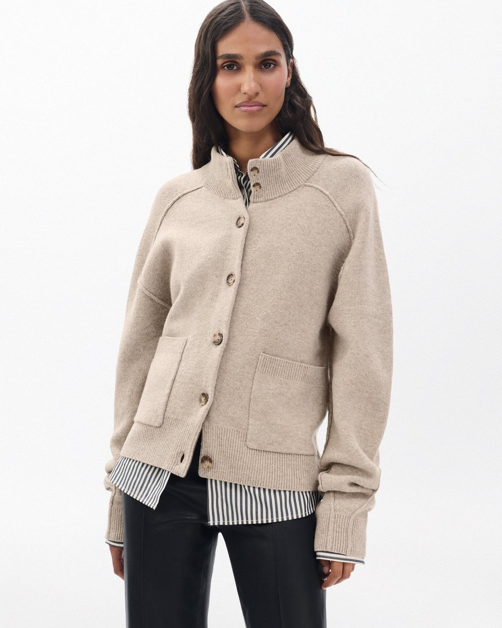 Bridget Mockneck Cardigan - Taupe - Image 3