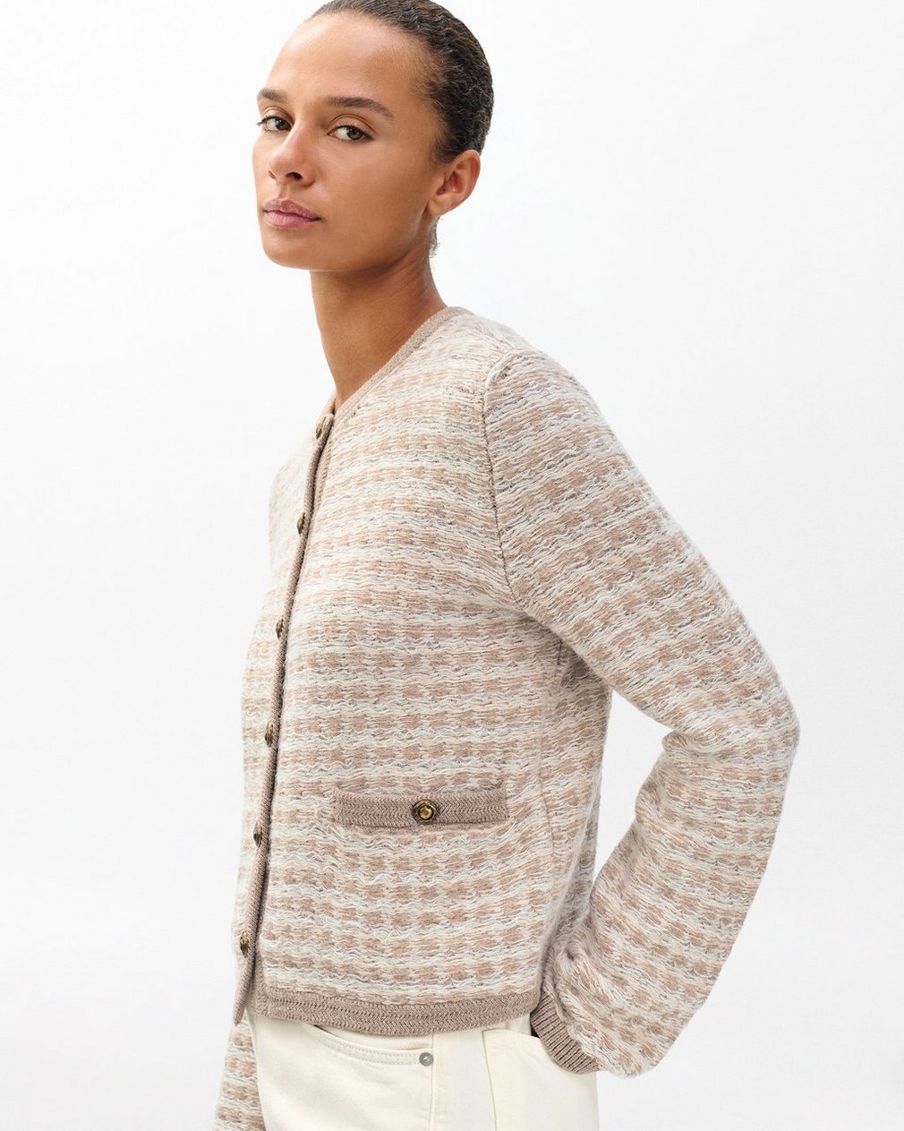 Robyn Tweed Cardigan - Oatmeal Multi - Image 3