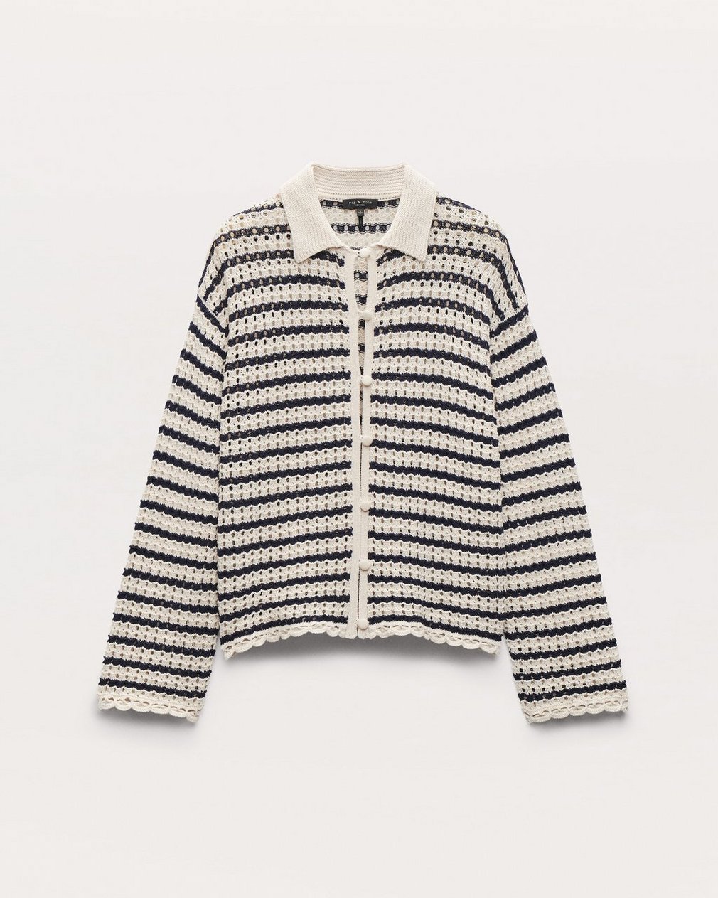 Khloe Striped Open-Knit Cardigan - Ivory - Image 2