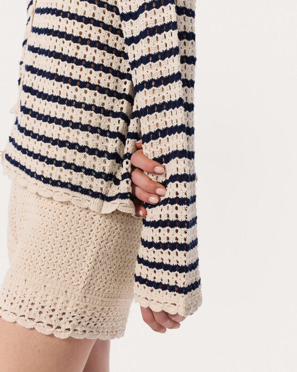 Khloe Striped Open-Knit Cardigan - Ivory - Image 5
