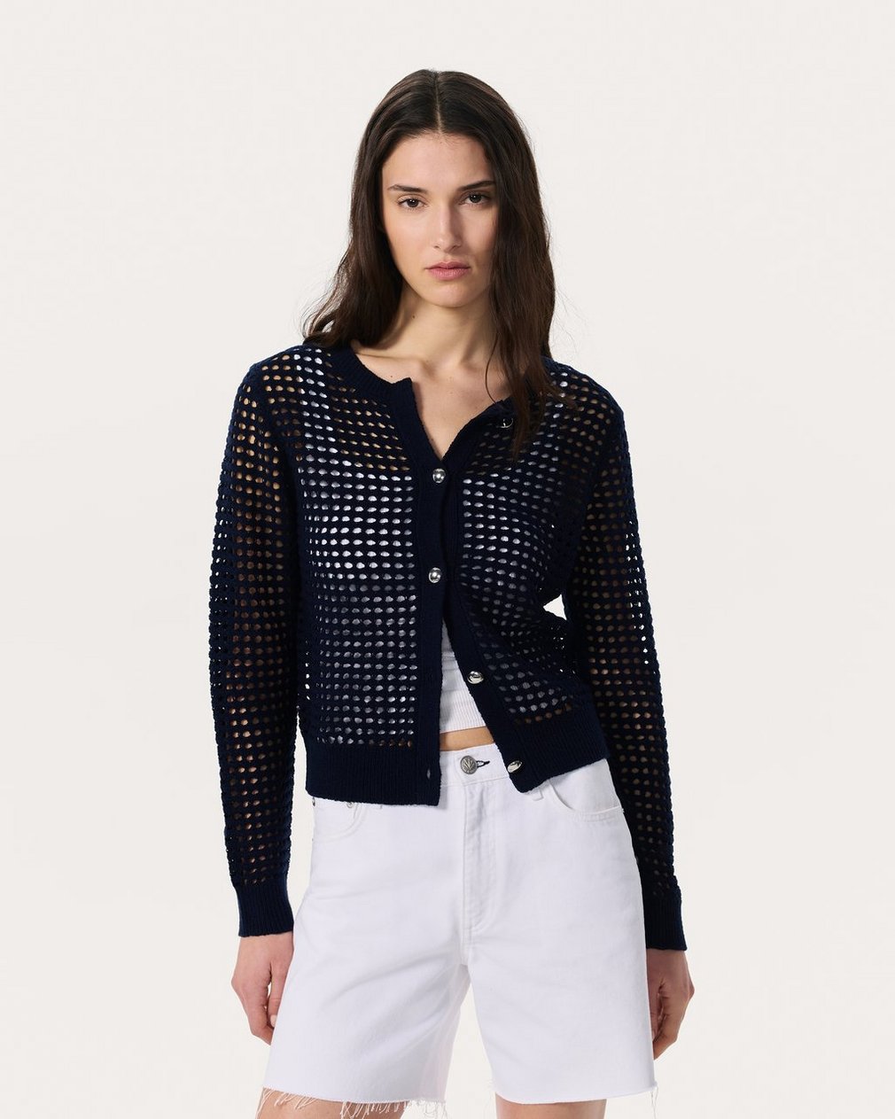 Ezra Open-Knit Cardigan - Indigo