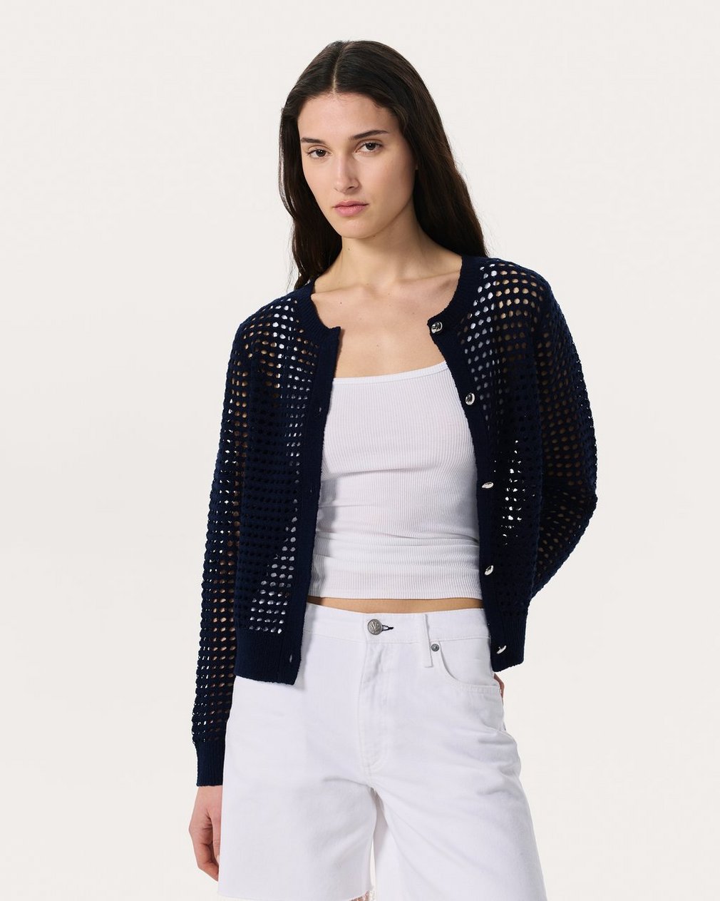 Ezra Open-Knit Cardigan - Indigo - Image 4