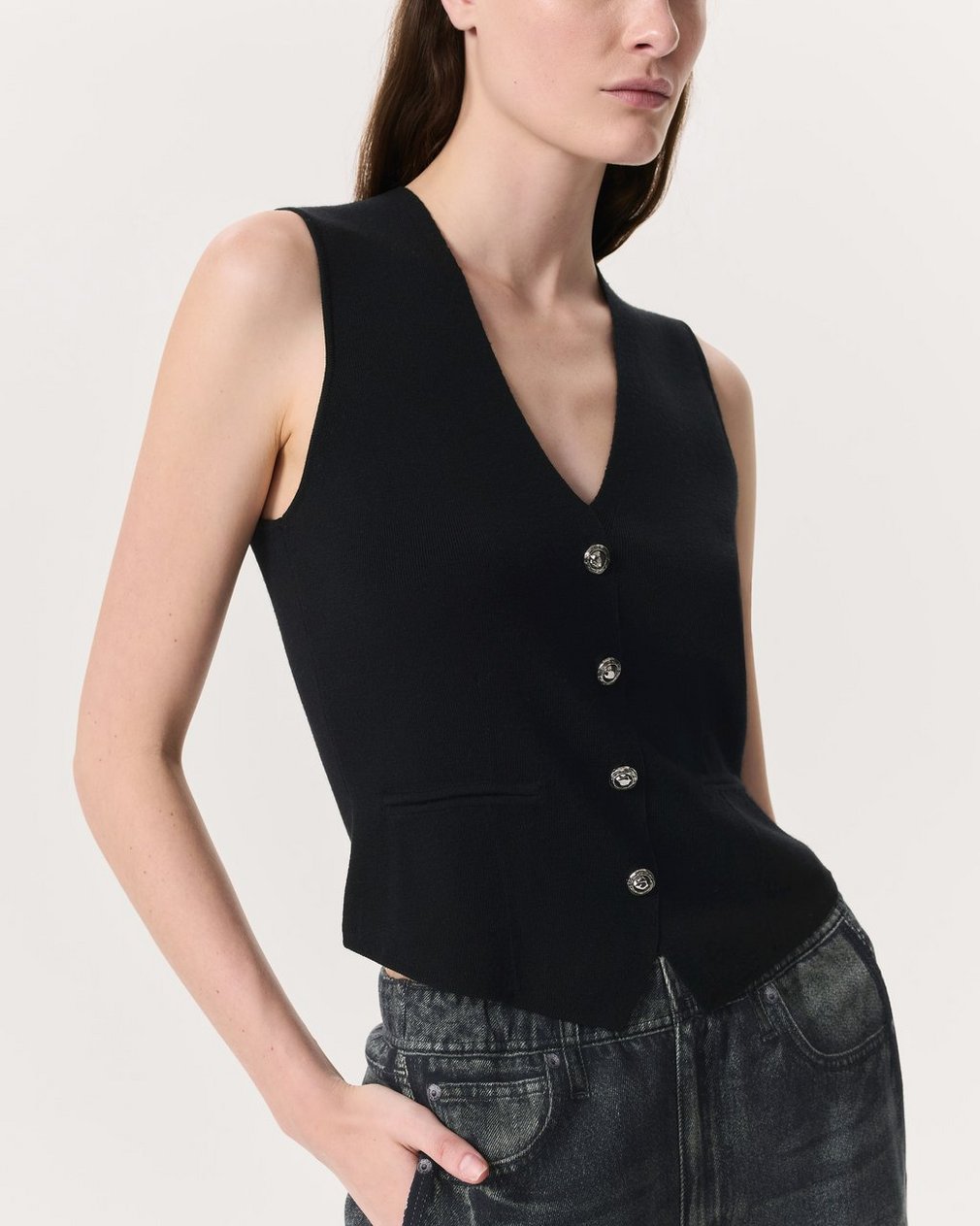 Ella Merino Wool-Blend Sweater Vest - Black - Image 3