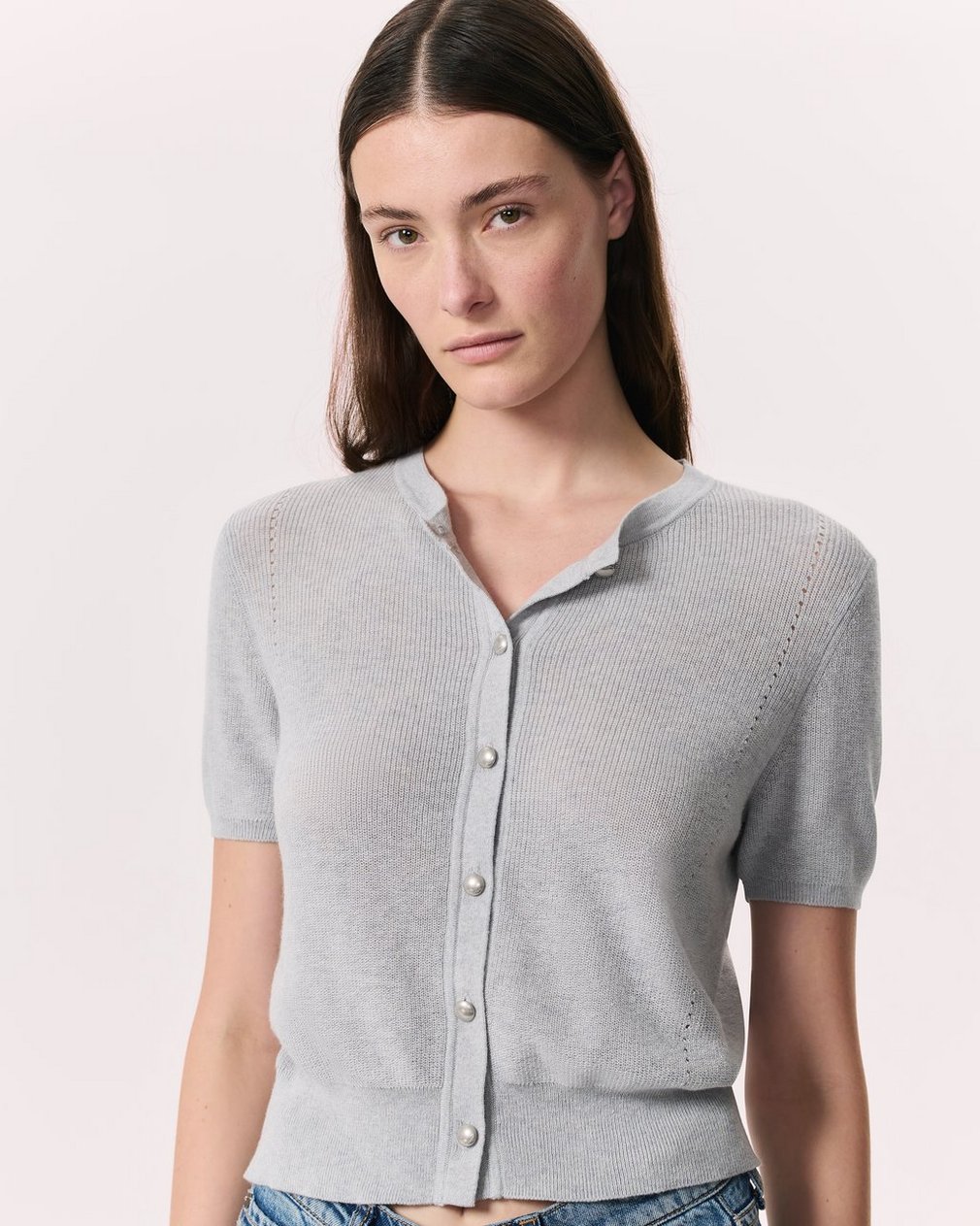 Dina Cotton-Cashmere Cardigan - Heather Grey - Image 3