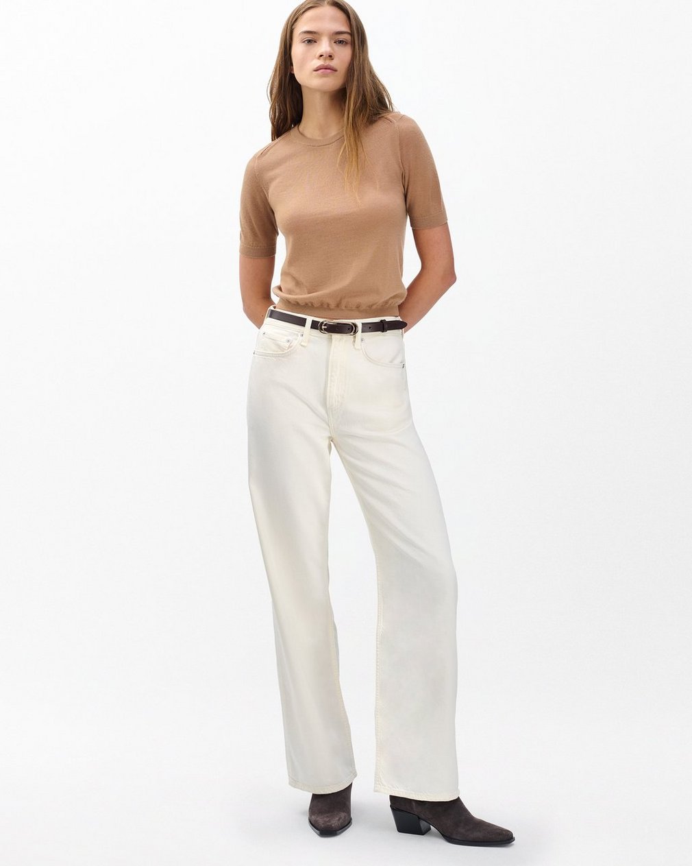 Adeline Lightweight Cashmere Tee - Camel - Image 3