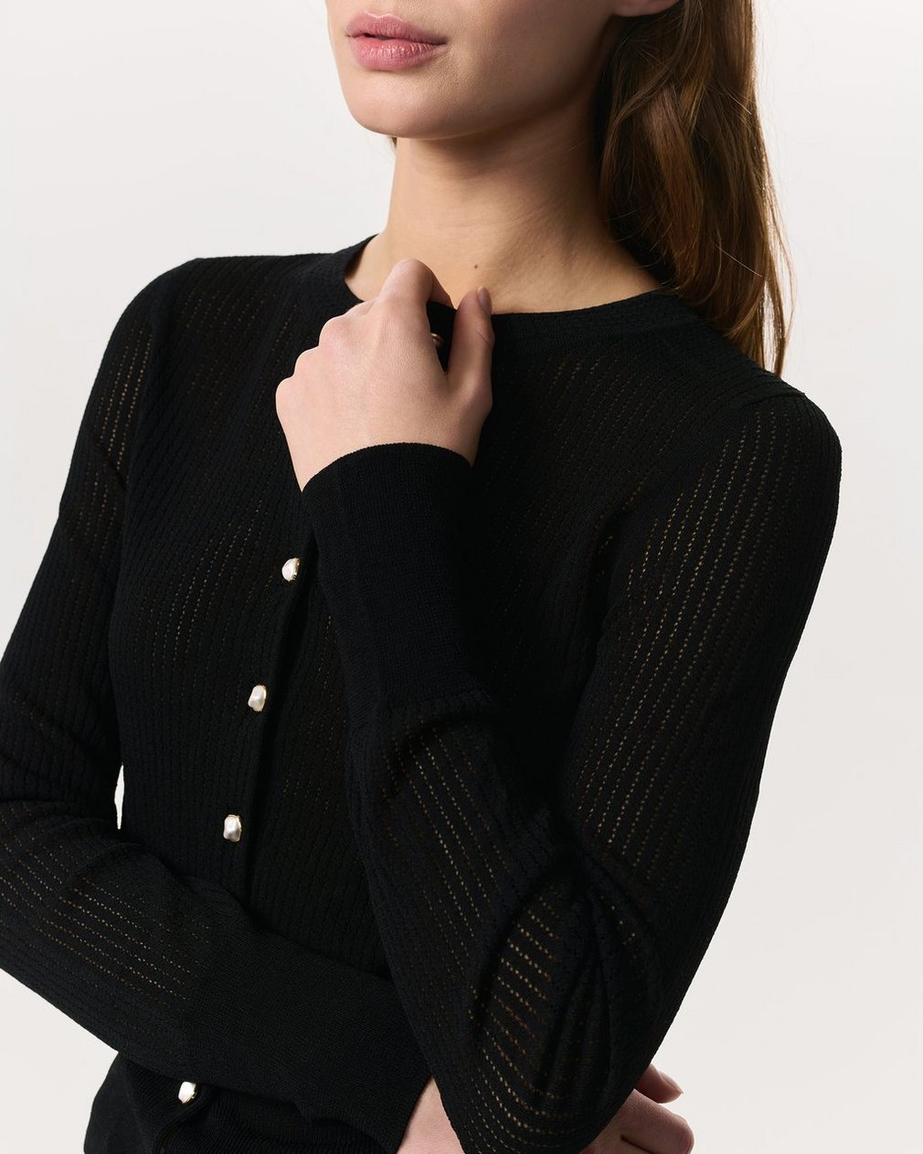 Molly Open-Knit Cardigan - Black - Image 6