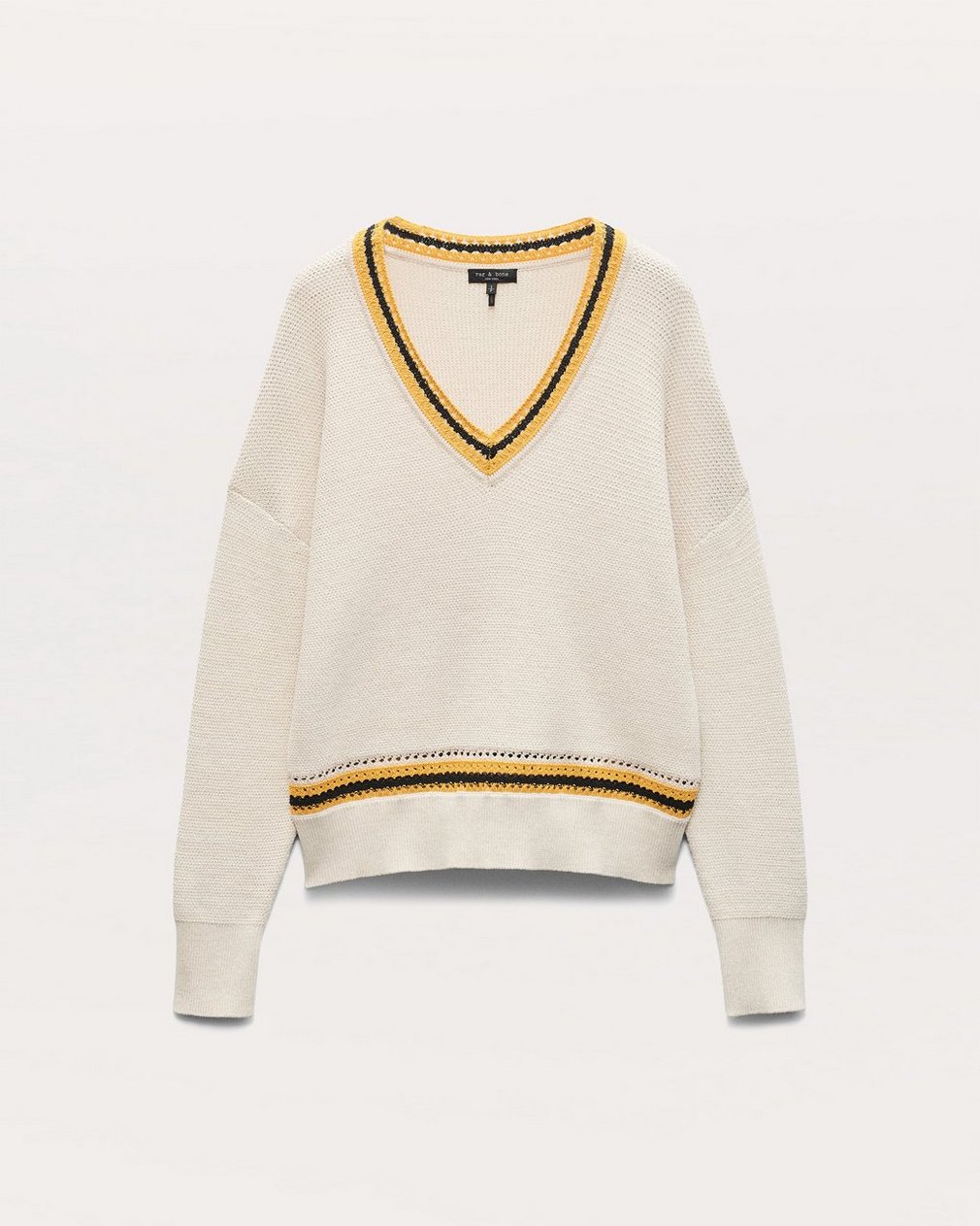 Meghan Striped Crochet-Trim V-Neck Sweater - Ivory - Image 2