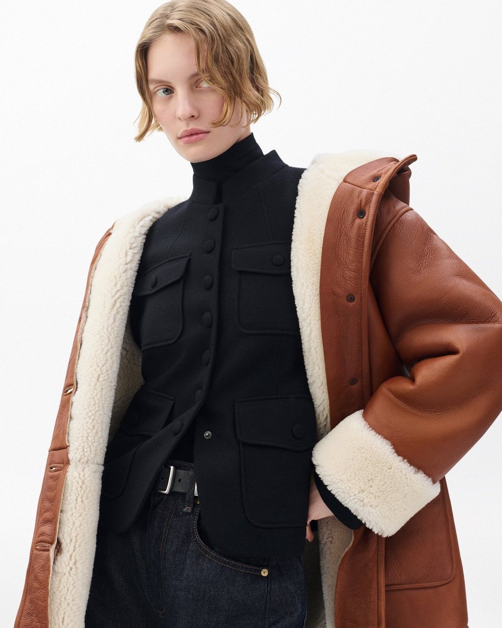 Jackie Shearling Coat - Cognac - Image 5