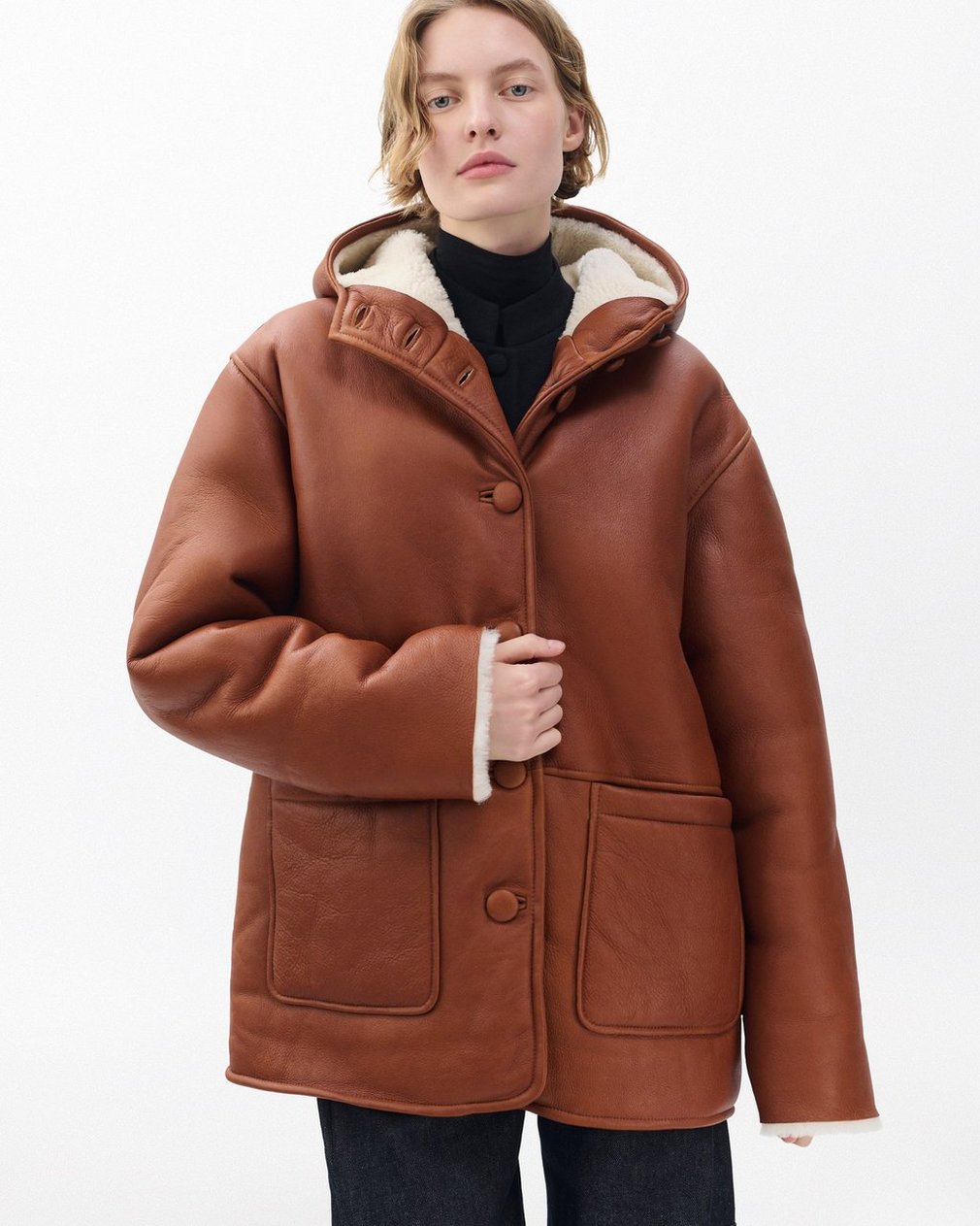 Jackie Shearling Coat - Cognac - Image 6