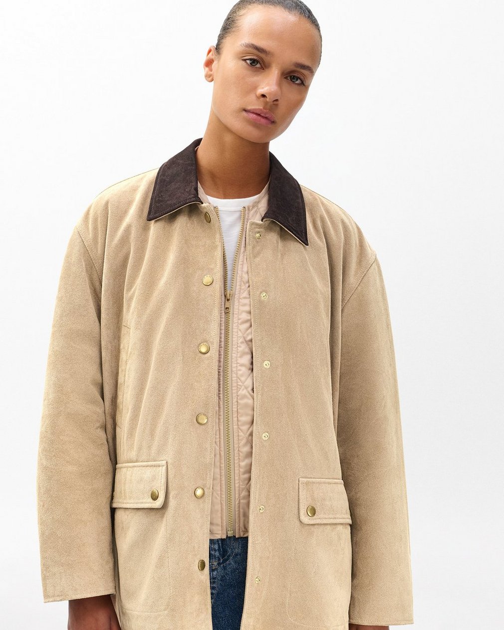 Cassidy Calf Suede Jacket - Tan - Image 3