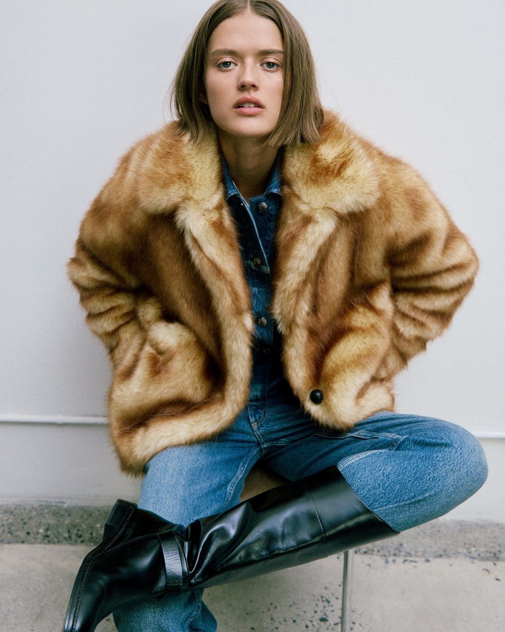Brenna Faux Fur Jacket - Brown - Image 3