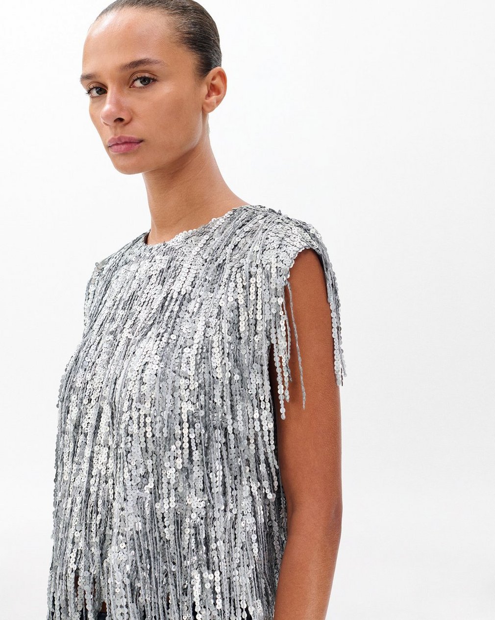 Billie Sequined Tassel Top - Gunmetal - Image 4