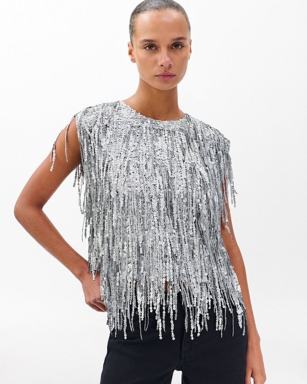 Billie Sequined Tassel Top - Gunmetal - Image 5