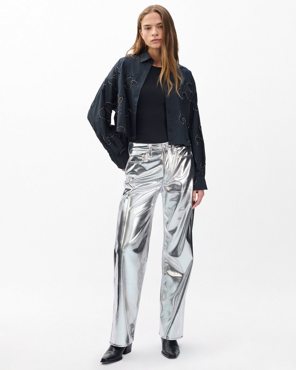 Beatrice Embroidered Poplin Shirt - Black Embroidery - Image 3