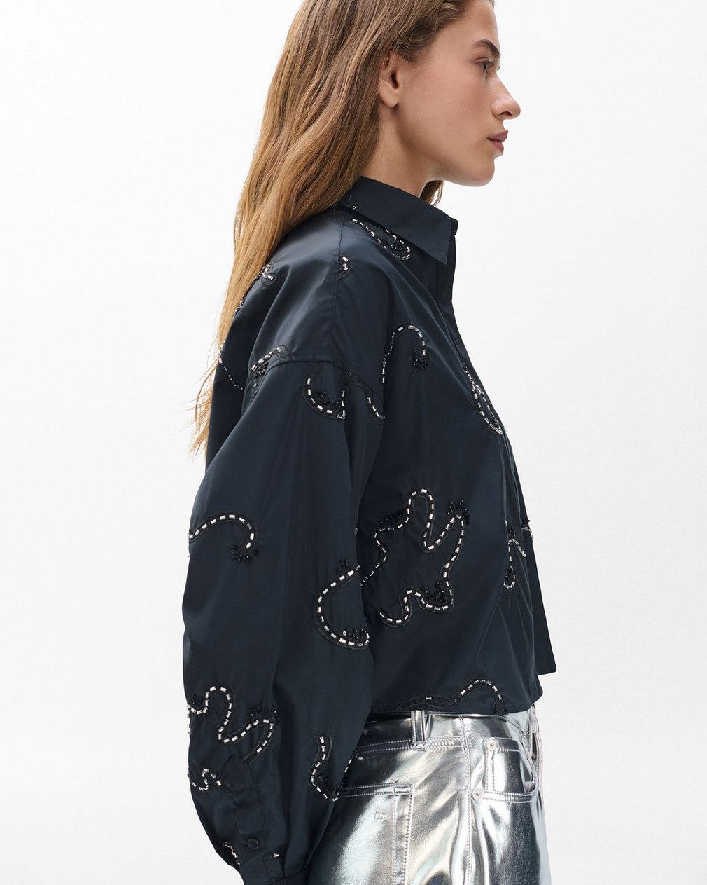 Beatrice Embroidered Poplin Shirt - Black Embroidery - Image 5