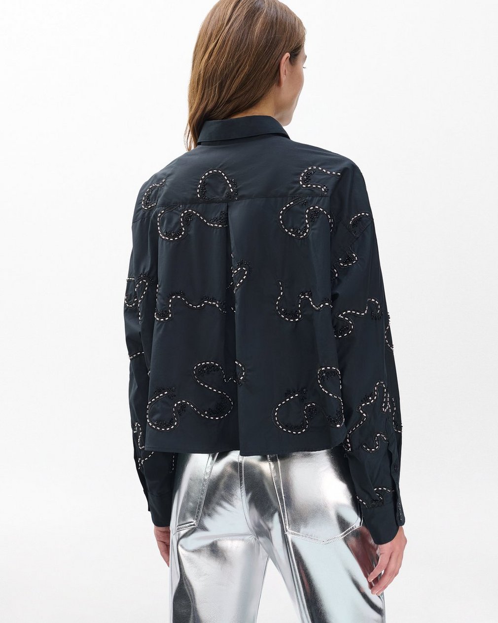 Beatrice Embroidered Poplin Shirt - Black Embroidery - Image 6
