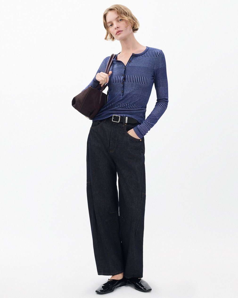 The Knit Striped Ribbed Henley - Sky Blue Multi - Image 2