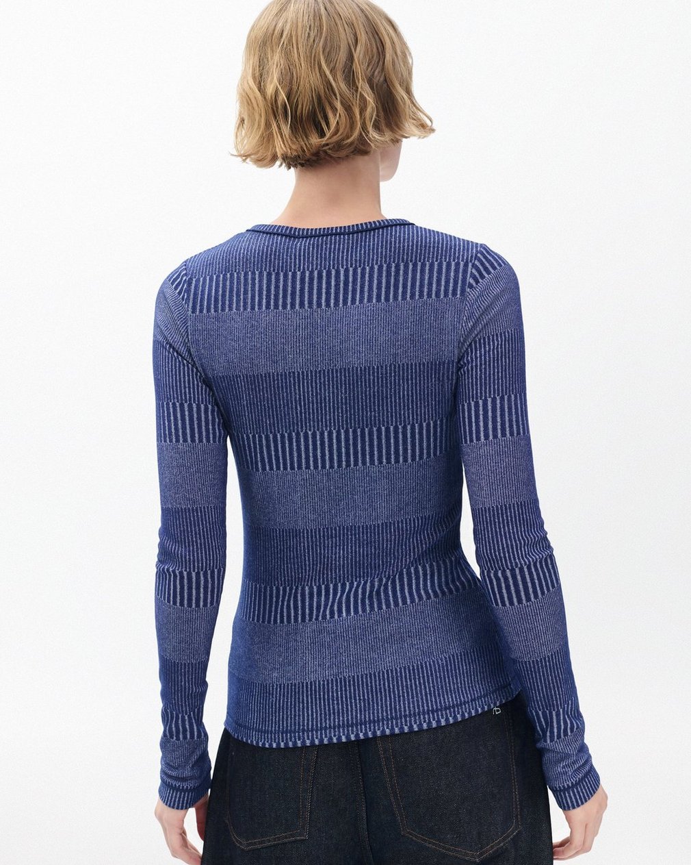 The Knit Striped Ribbed Henley - Sky Blue Multi - Image 5