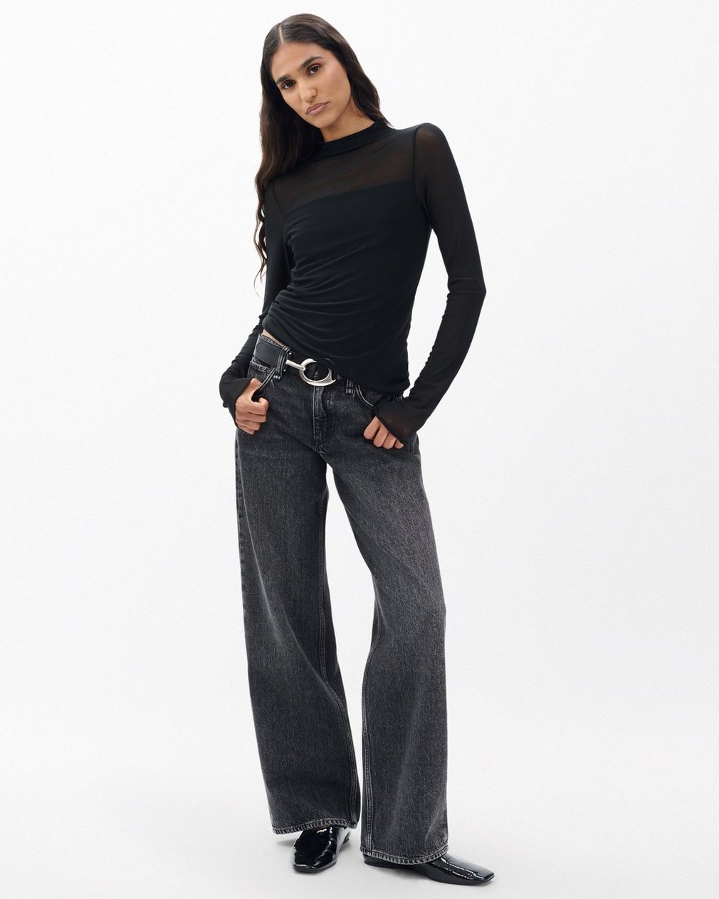 Luca Mixed-Media Mockneck - Black - Image 3