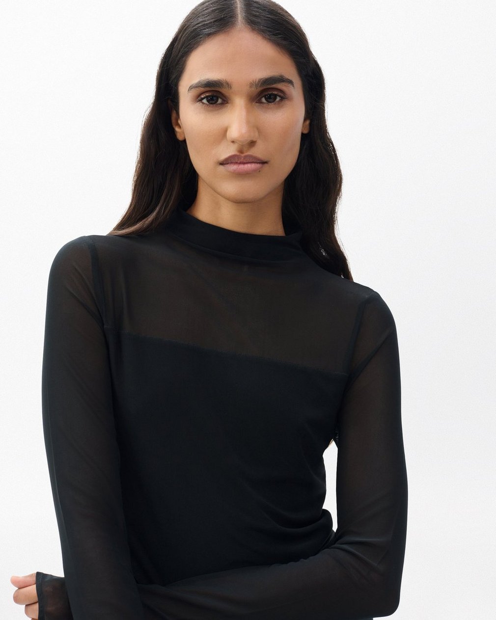 Luca Mixed-Media Mockneck - Black - Image 4