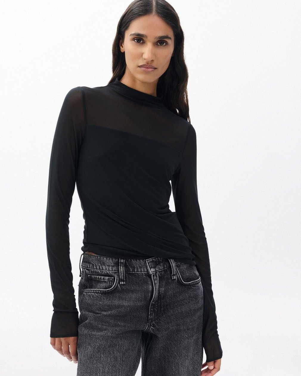 Luca Mixed-Media Mockneck - Black - Image 5