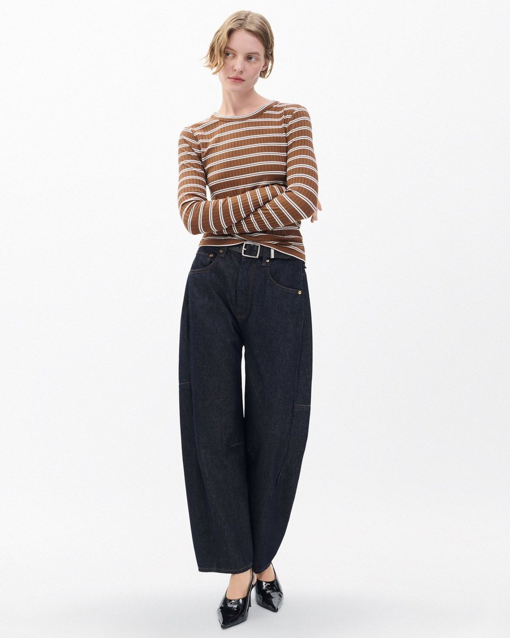 Luca Striped Ribbed Long-Sleeve Tee - Toffee Multi - Image 3