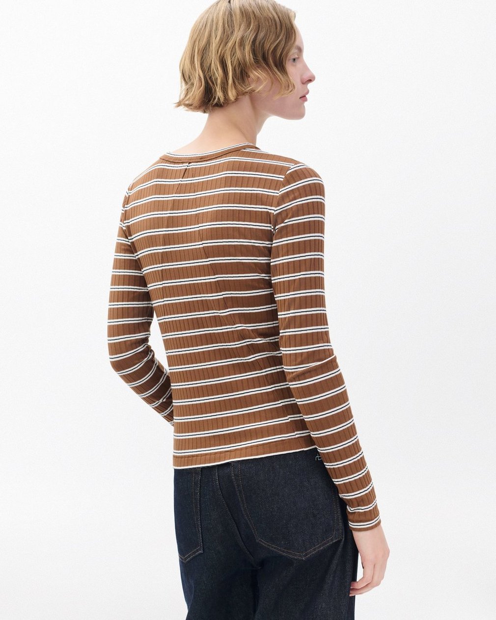 Luca Striped Ribbed Long-Sleeve Tee - Toffee Multi - Image 5