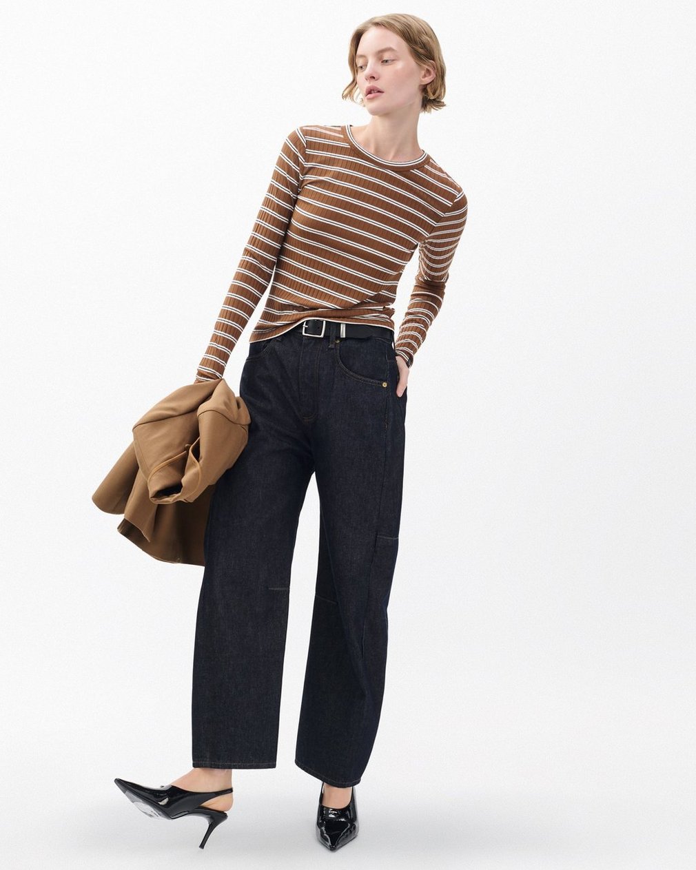 Luca Striped Ribbed Long-Sleeve Tee - Toffee Multi - Image 6