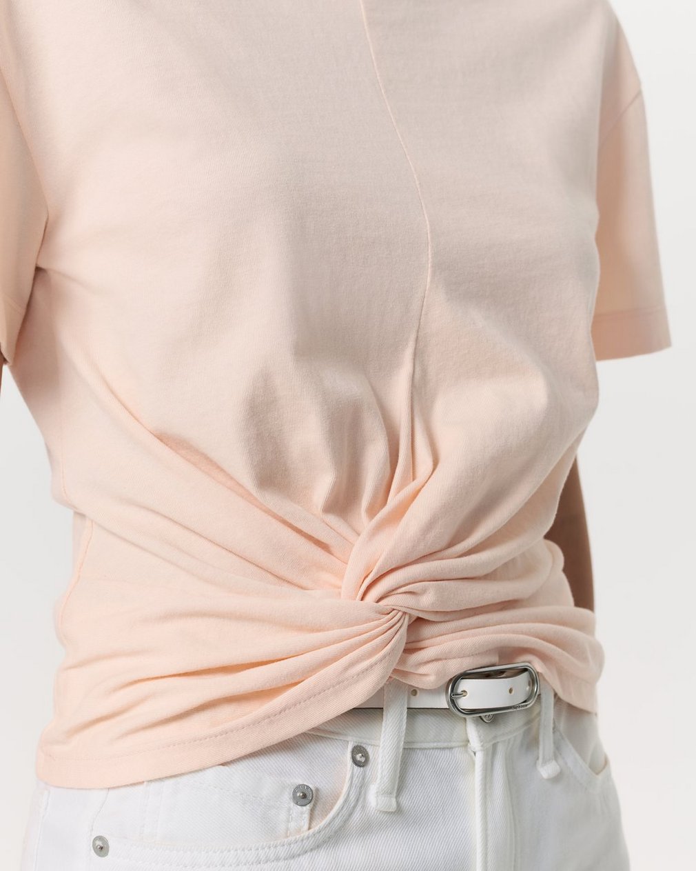 Mica Twist-Detail Draped Cotton T-Shirt - Peach - Image 3