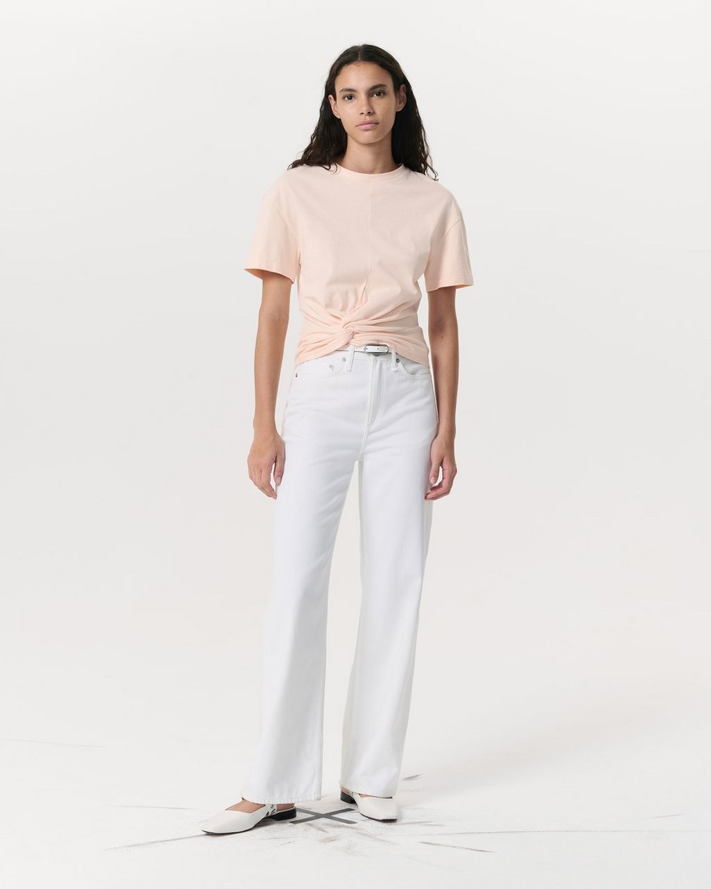 Mica Twist-Detail Draped Cotton T-Shirt - Peach - Image 4