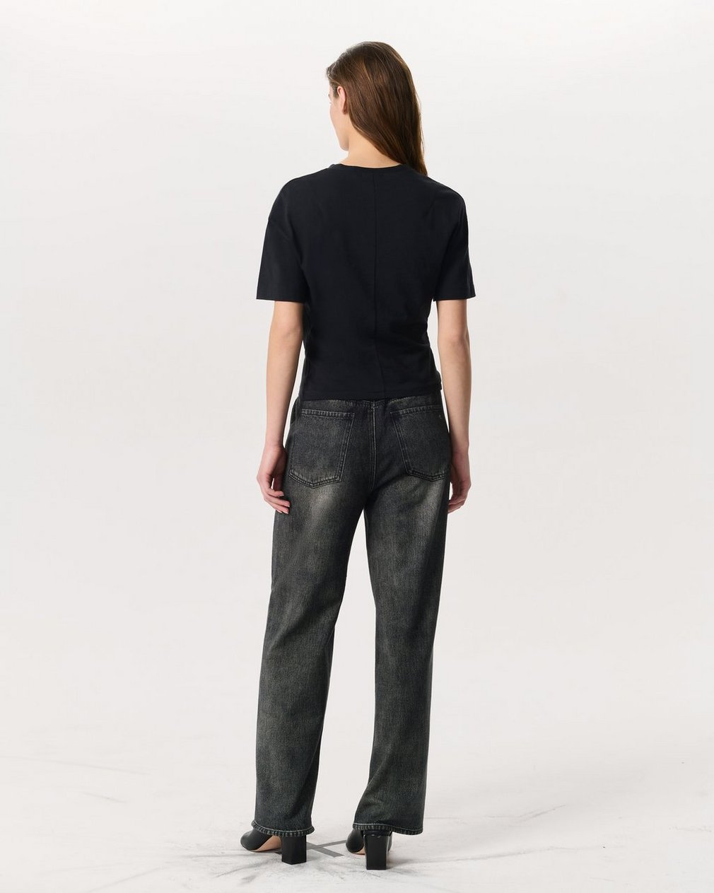 Mica Twist-Detail Draped Cotton T-Shirt - Black - Image 5