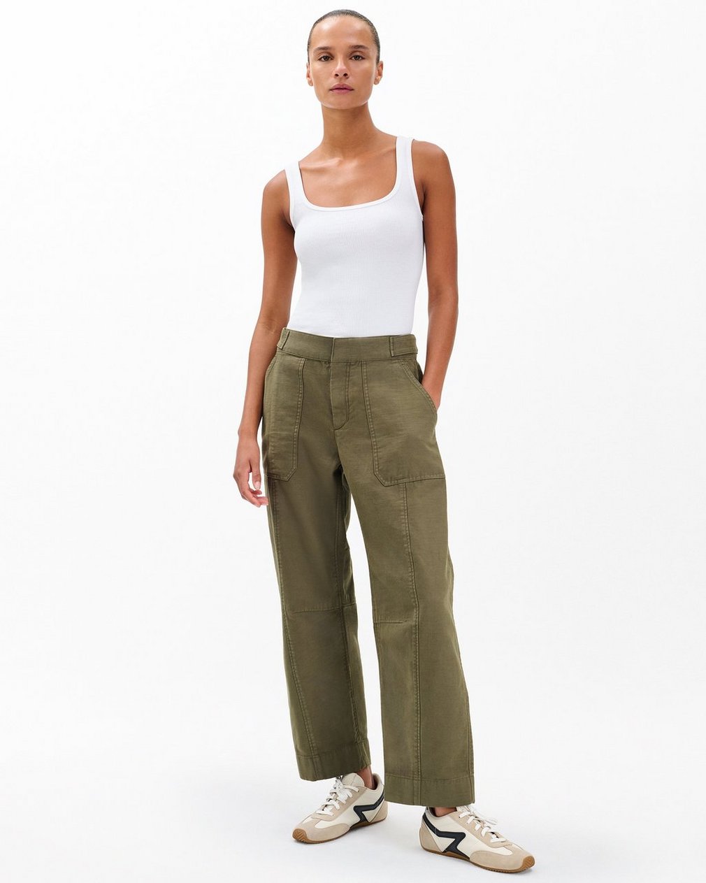 Anita Cropped Cotton Pants - Olive - Image 3