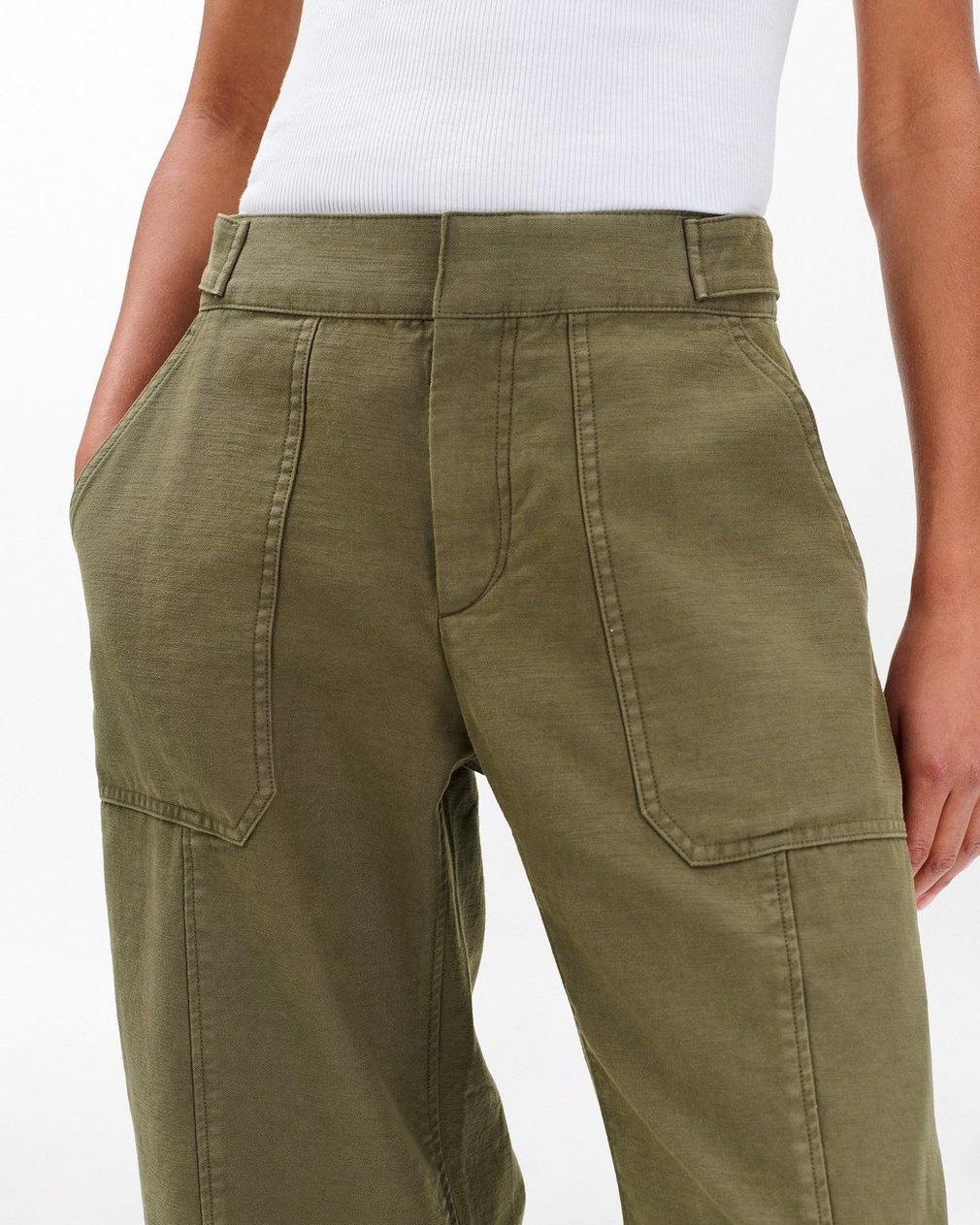 Anita Cropped Cotton Pants - Olive - Image 6