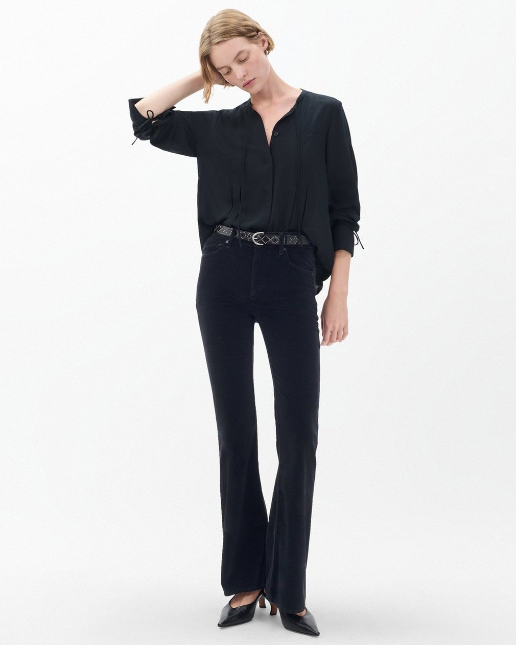 Dahlia Flare Velvet Pants - Black Velvet - Image 3