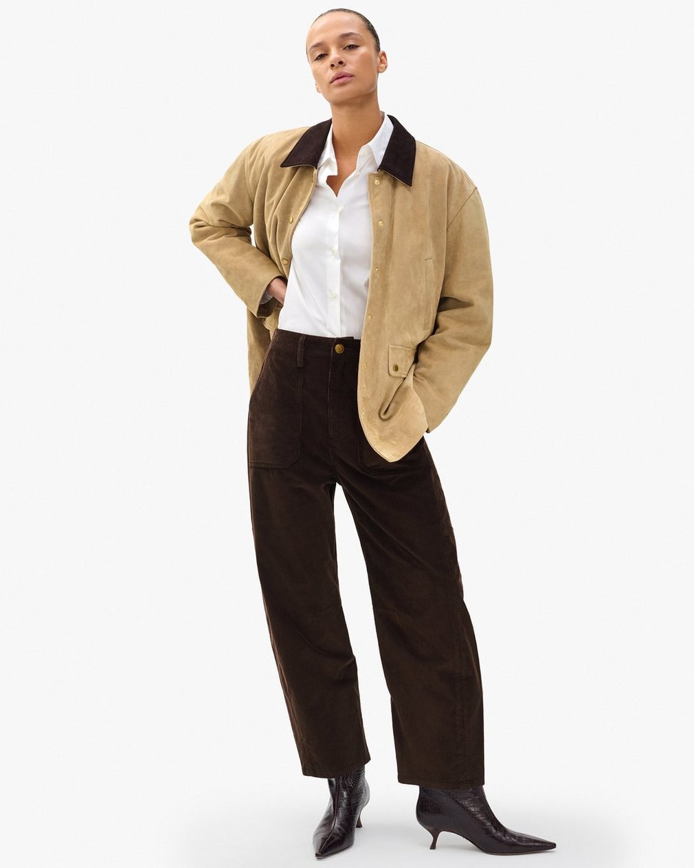 Charlie Ankle Barrel Corduroy Pants - Dark Brown - Image 3
